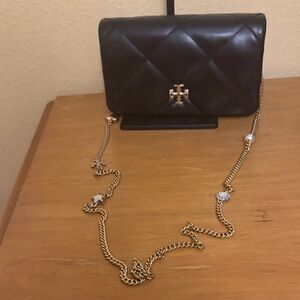 Tory Burch Kira small  Black Quilted Bag with Gold charm chain